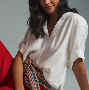 Anthropologie Cream V-Neck Blouse